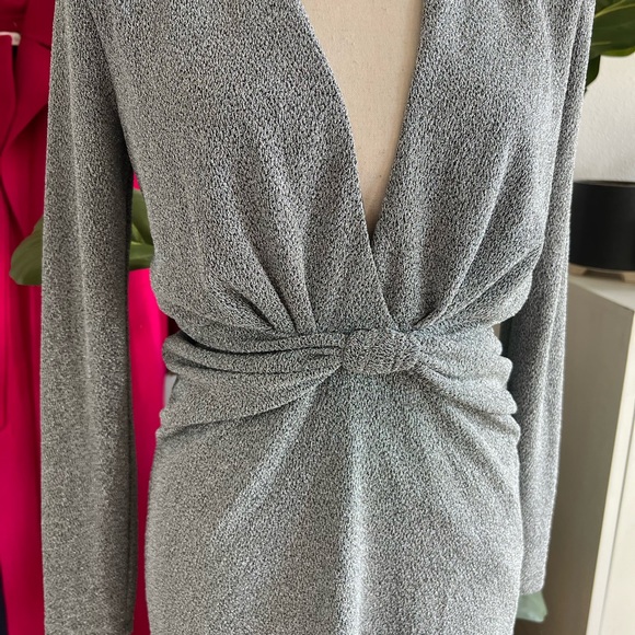 Zara Silver Glittery Knot Front Shoulder Padded Cocktail Holiday Dress NWOT - Picture 5 of 10